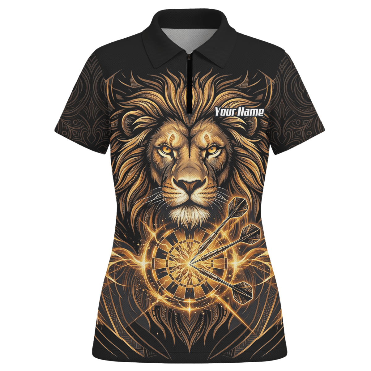 Dart Trikot Damen – Motiv Löwe Gold & Schwarz – Personalisierbar P5667 - Outfitsuche