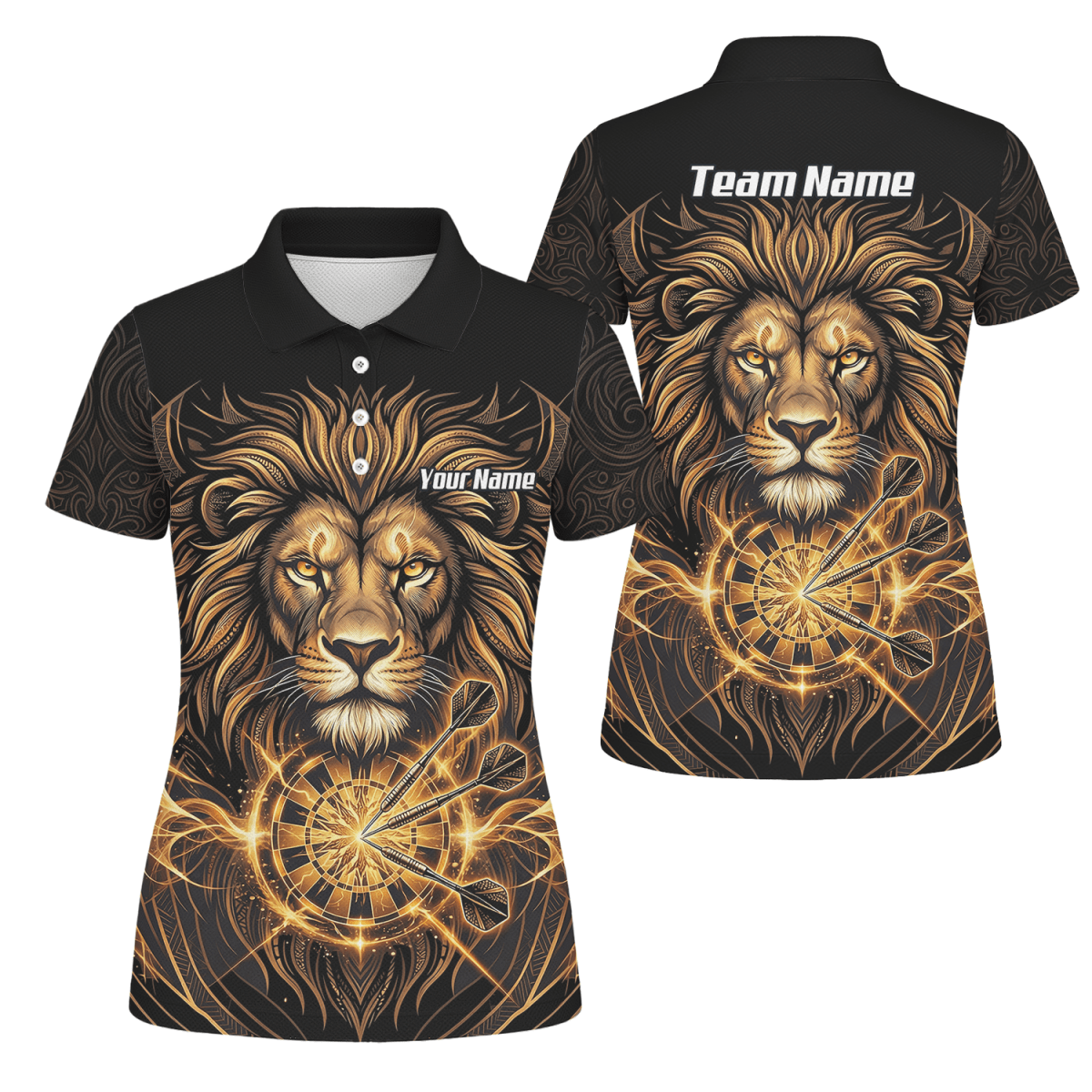 Dart Trikot Damen – Motiv Löwe Gold & Schwarz – Personalisierbar P5667 - Outfitsuche