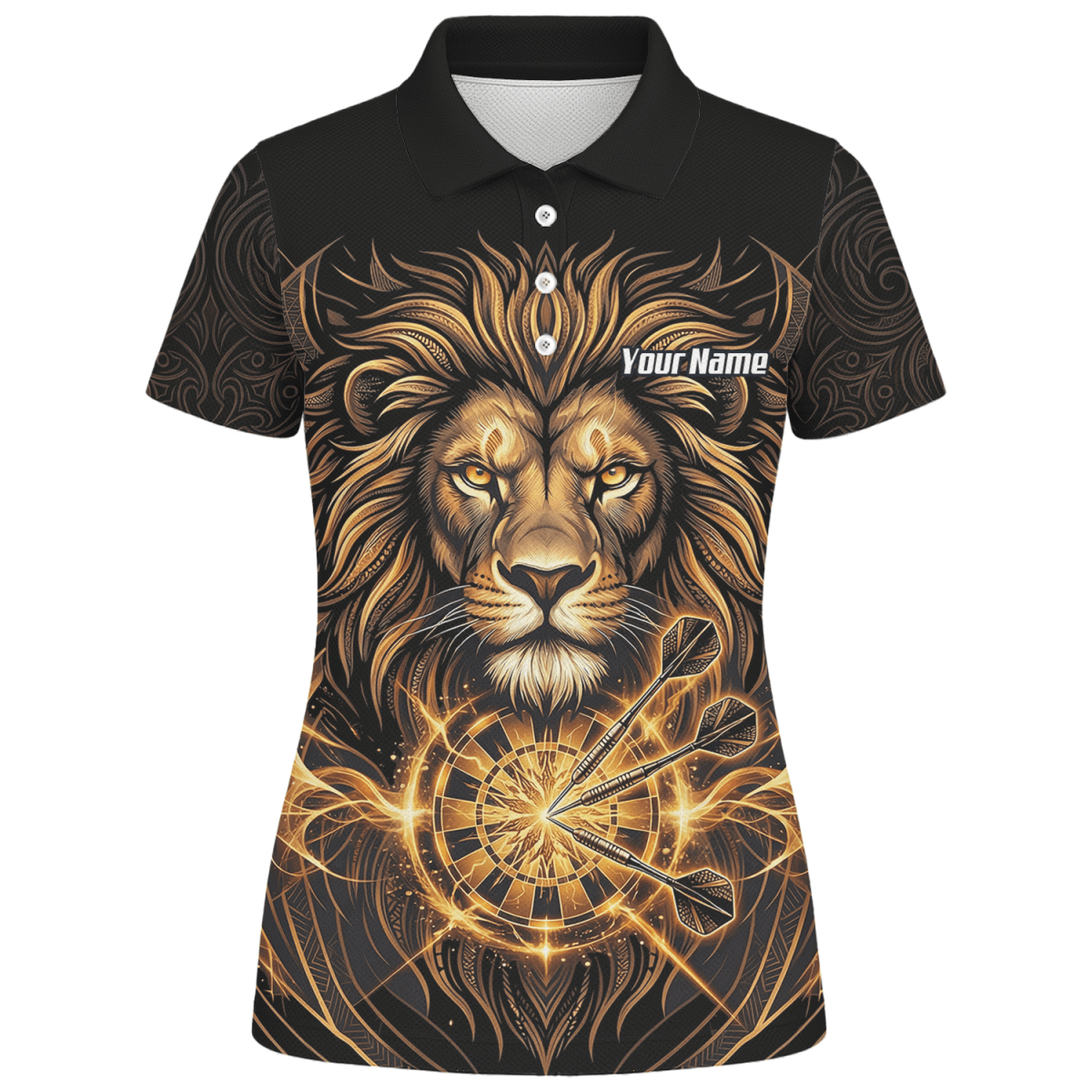 Dart Trikot Damen – Motiv Löwe Gold & Schwarz – Personalisierbar P5667 - Outfitsuche