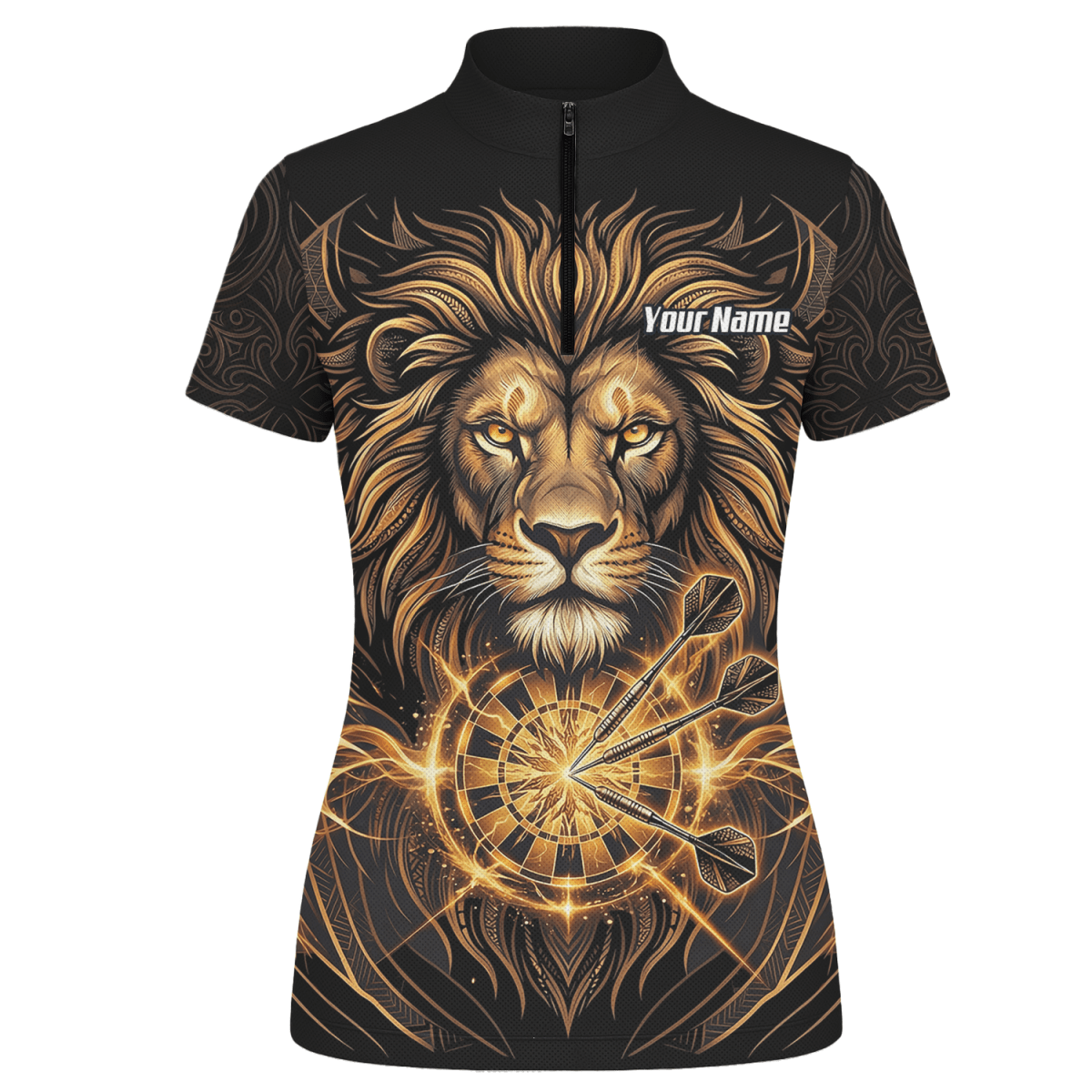 Dart Trikot Damen – Motiv Löwe Gold & Schwarz – Personalisierbar P5667 - Outfitsuche