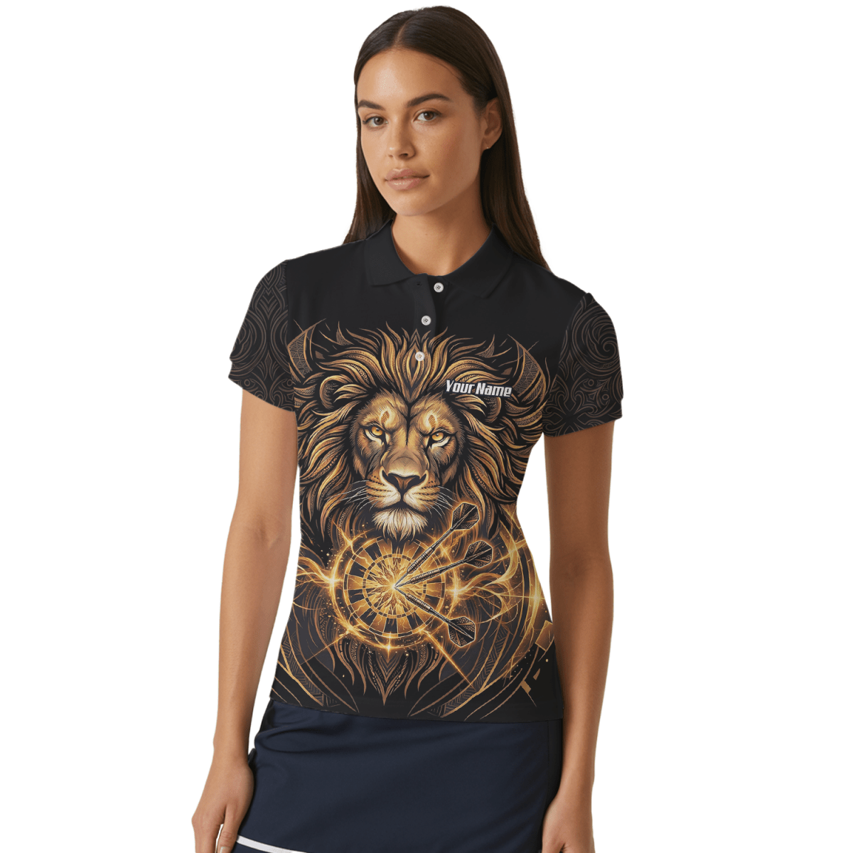 Dart Trikot Damen – Motiv Löwe Gold & Schwarz – Personalisierbar P5667 - Outfitsuche
