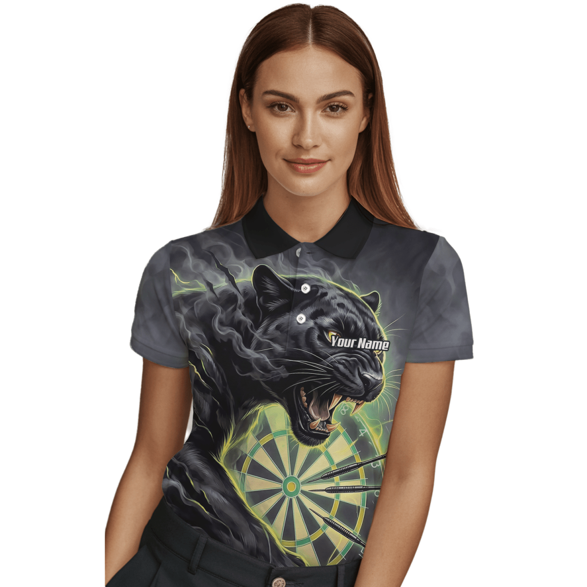 Dart Trikot Damen – Motiv Schwarzer Panther in Schwarz & Grün K7905 - Outfitsuche