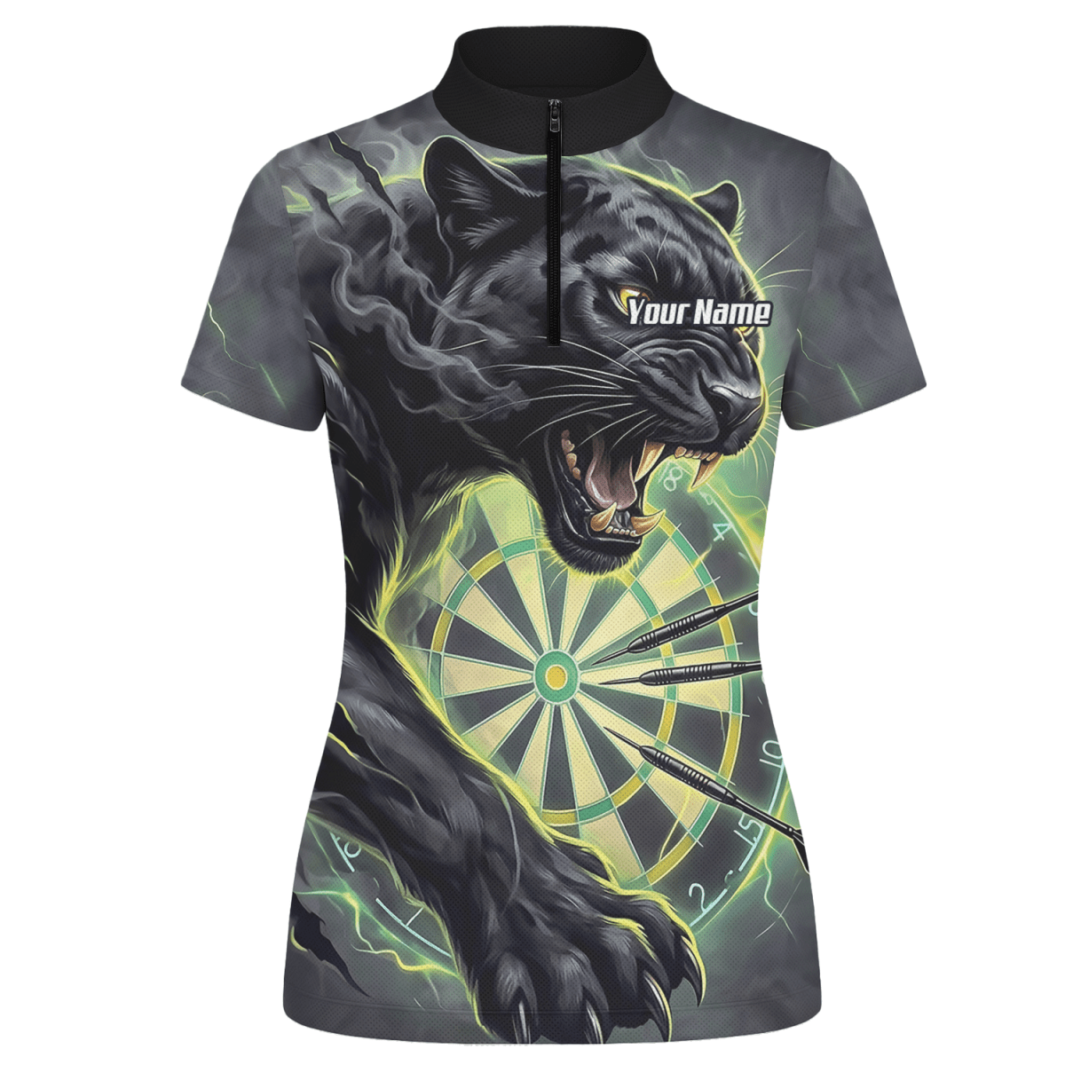 Dart Trikot Damen – Motiv Schwarzer Panther in Schwarz & Grün K7905 - Outfitsuche