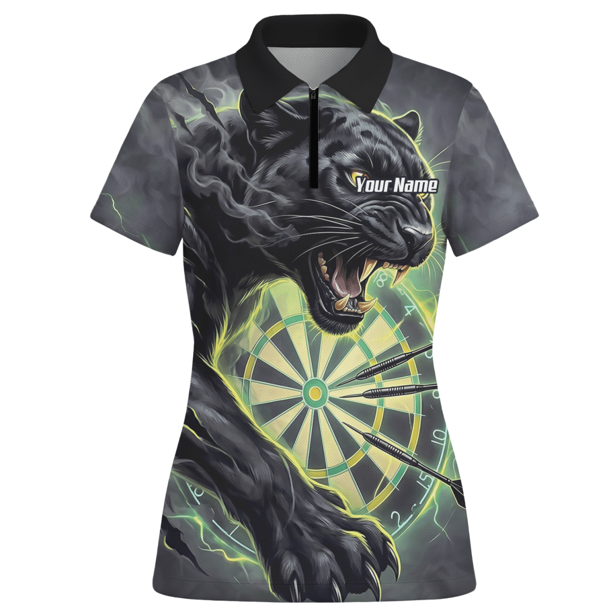 Dart Trikot Damen – Motiv Schwarzer Panther in Schwarz & Grün K7905 - Outfitsuche