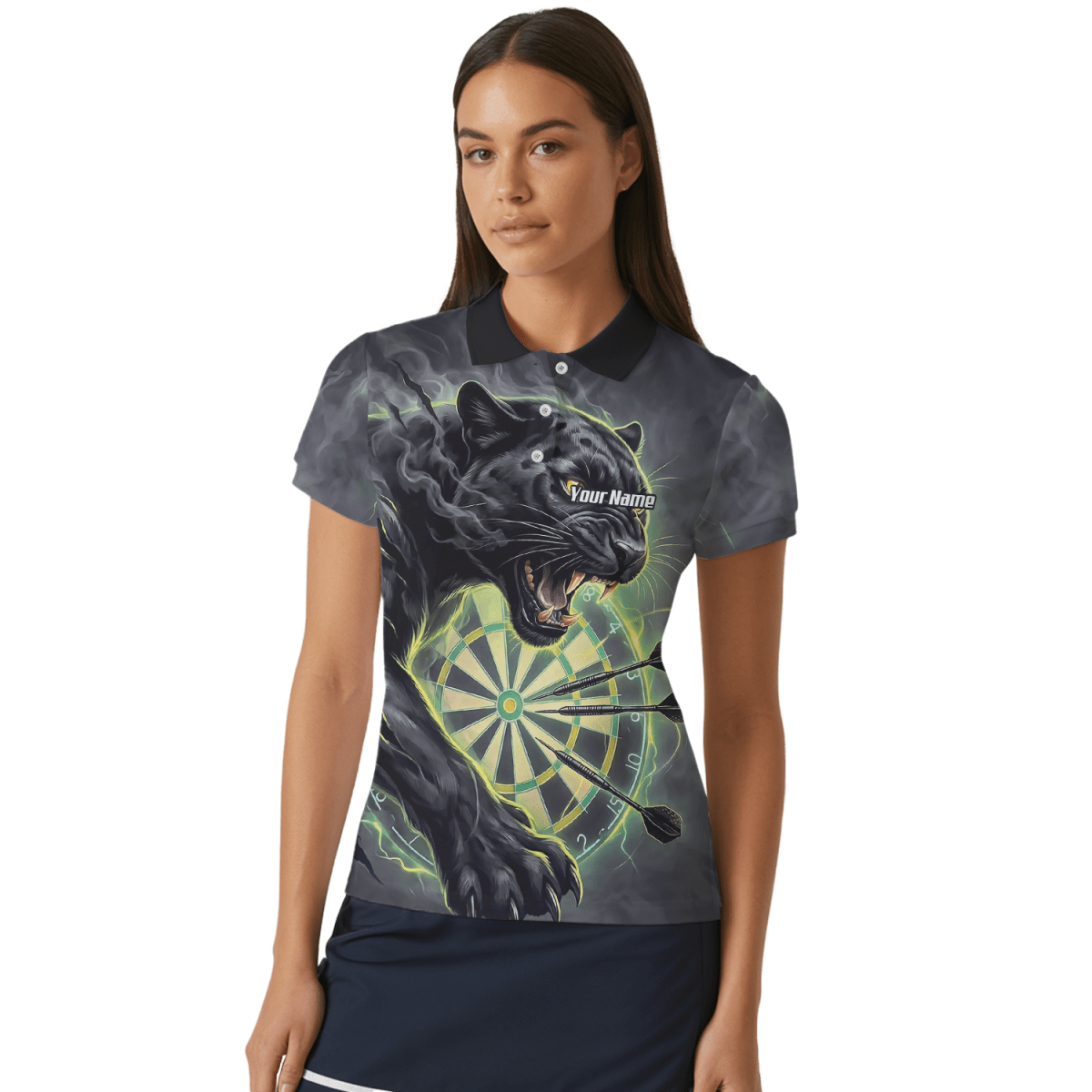 Dart Trikot Damen – Motiv Schwarzer Panther in Schwarz & Grün K7905 - Outfitsuche