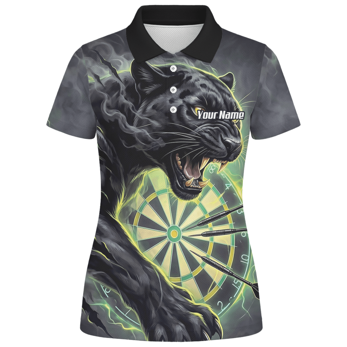 Dart Trikot Damen – Motiv Schwarzer Panther in Schwarz & Grün K7905 - Outfitsuche