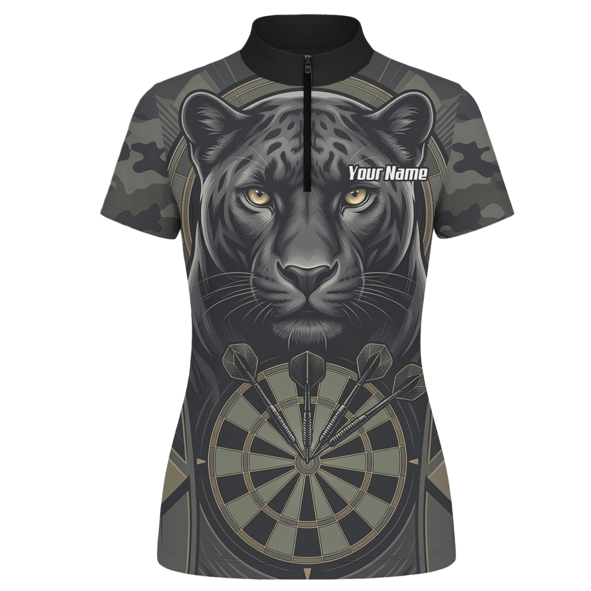Dart Trikot Damen – Motiv Schwarzer Panther – Schwarz/Oliv Personalisierbar J7347 - Outfitsuche