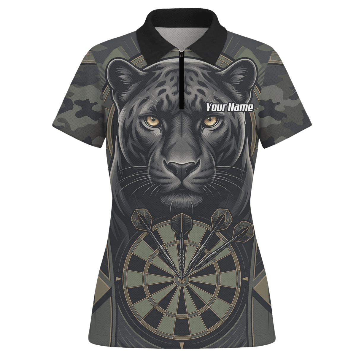 Dart Trikot Damen – Motiv Schwarzer Panther – Schwarz/Oliv Personalisierbar J7347 - Outfitsuche