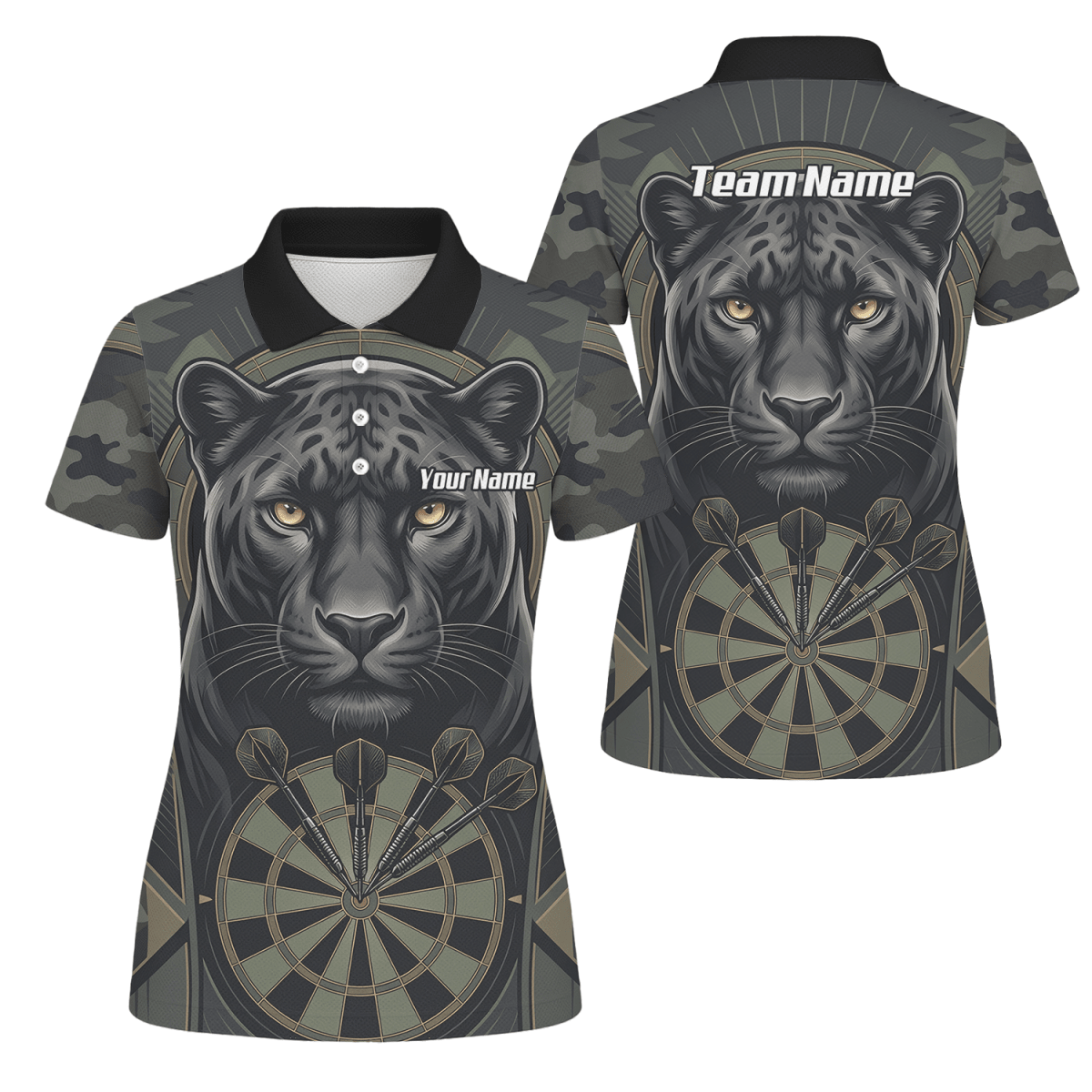 Dart Trikot Damen – Motiv Schwarzer Panther – Schwarz/Oliv Personalisierbar J7347 - Outfitsuche
