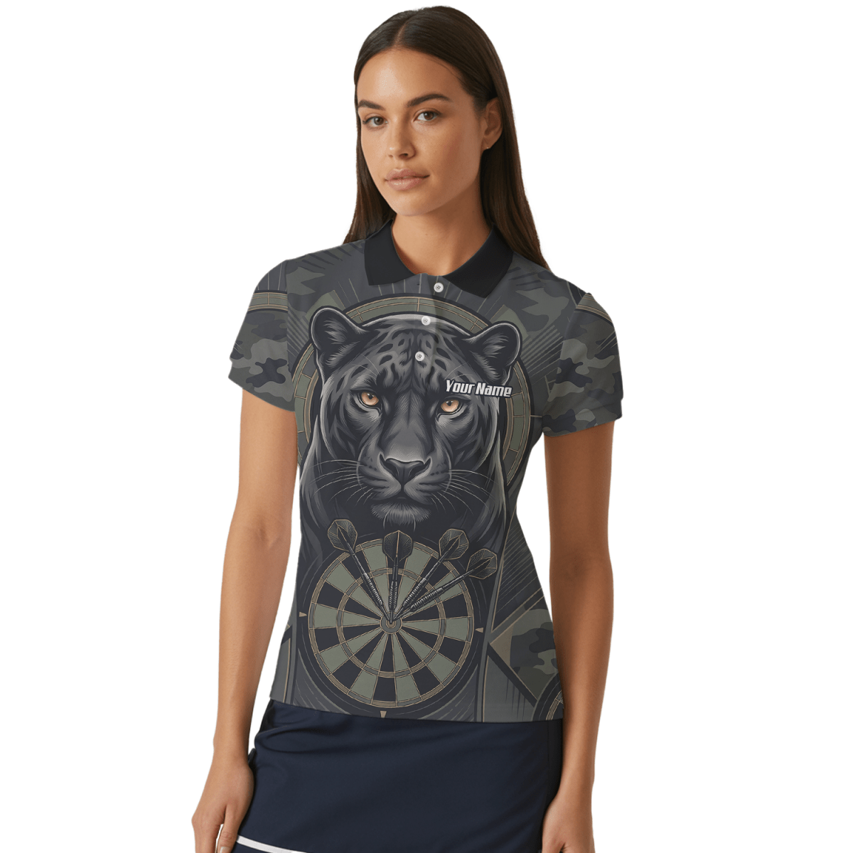 Dart Trikot Damen – Motiv Schwarzer Panther – Schwarz/Oliv Personalisierbar J7347 - Outfitsuche