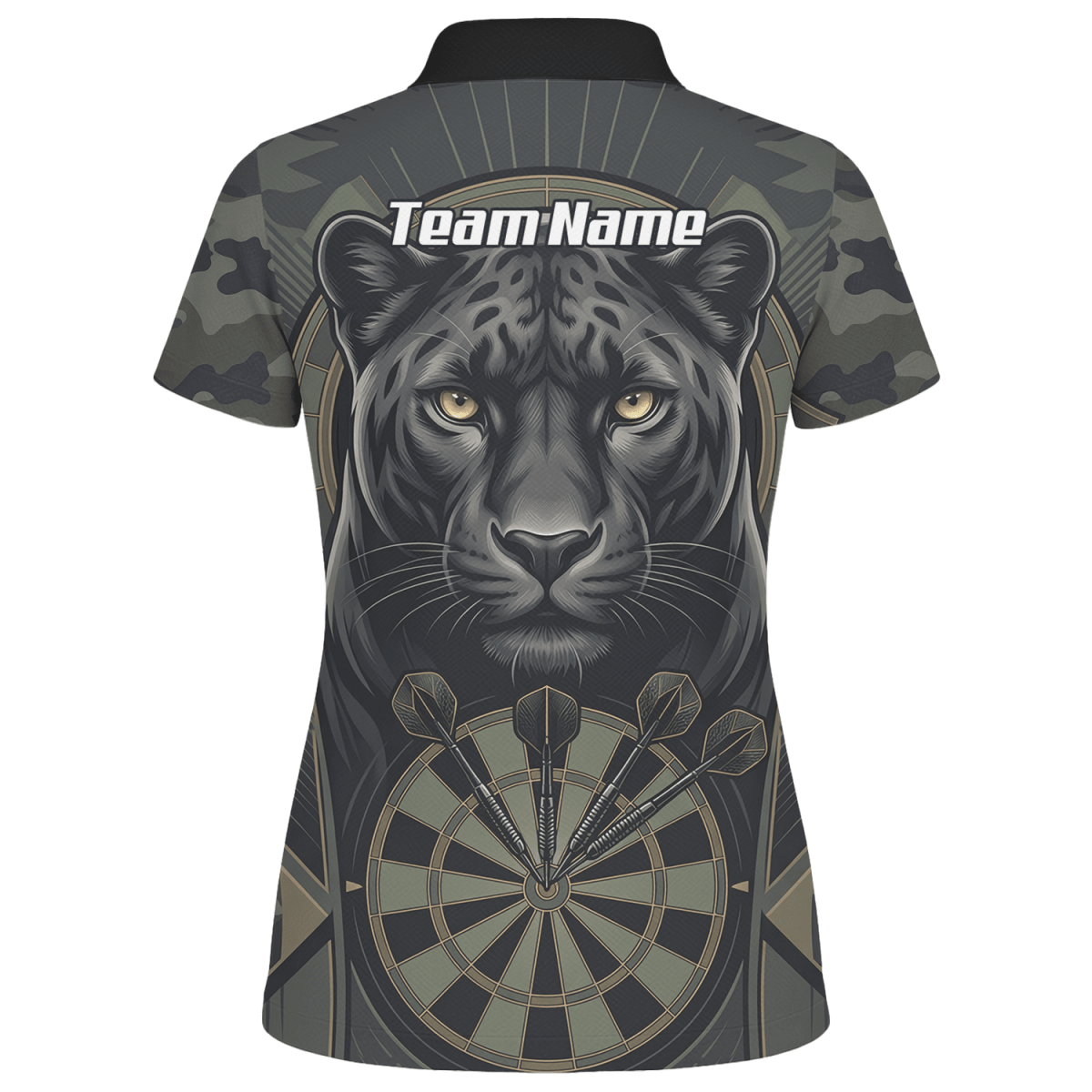 Dart Trikot Damen – Motiv Schwarzer Panther – Schwarz/Oliv Personalisierbar J7347 - Outfitsuche