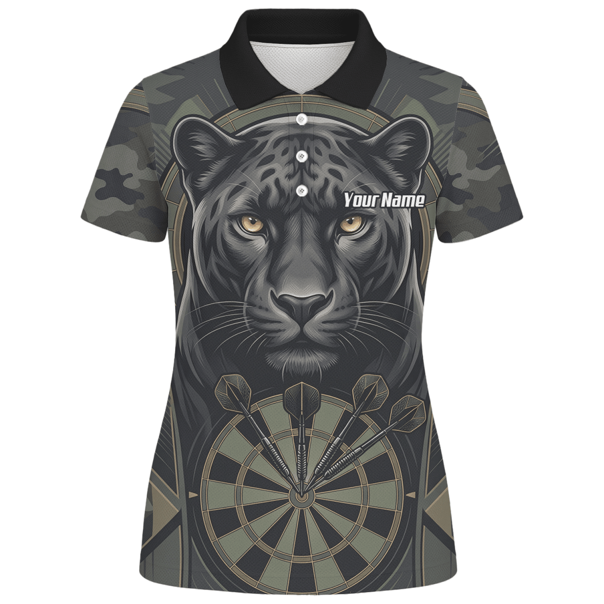 Dart Trikot Damen – Motiv Schwarzer Panther – Schwarz/Oliv Personalisierbar J7347 - Outfitsuche