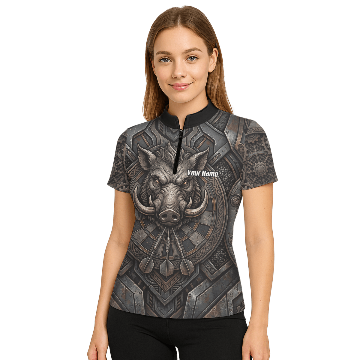 Dart Trikot Damen – Motiv Wildschwein Keiler – Anthrazit Bronze P3000 - Outfitsuche