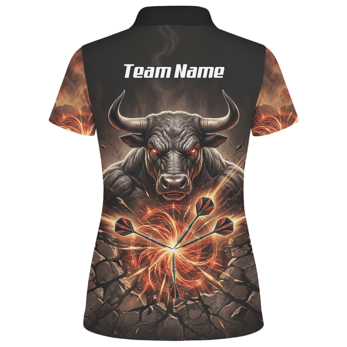 Dart Trikot Damen – Motiv Wütender Stier & Flammen – Personalisierbar Y4522 - Outfitsuche
