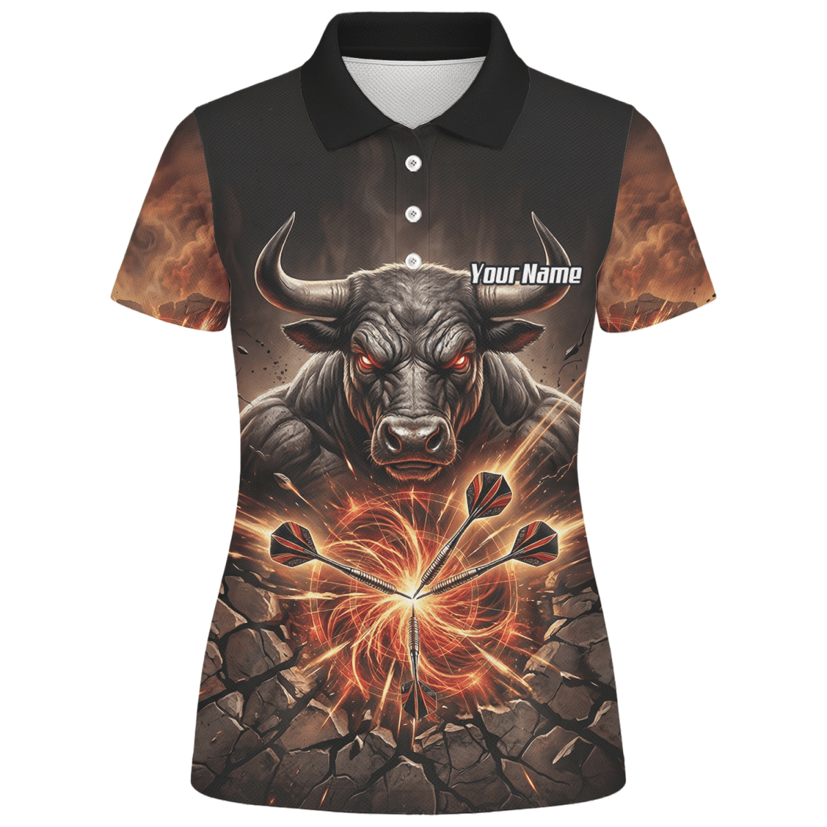 Dart Trikot Damen – Motiv Wütender Stier & Flammen – Personalisierbar Y4522 - Outfitsuche
