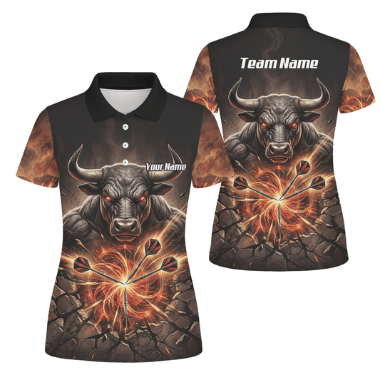 Dart Trikot Damen – Motiv Wütender Stier & Flammen – Personalisierbar Y4522 - Outfitsuche
