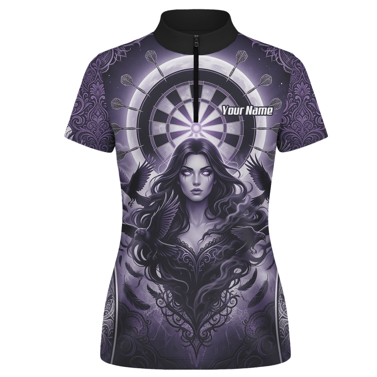 Dart Trikot Damen – Mystische Magierin & Raben Design Violett T5505 - Outfitsuche