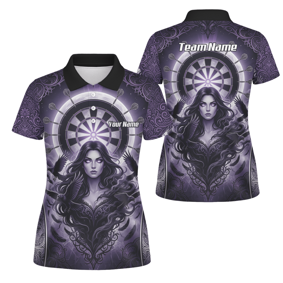 Dart Trikot Damen – Mystische Magierin & Raben Design Violett T5505 - Outfitsuche