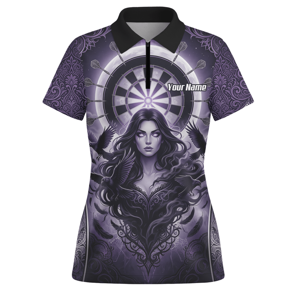 Dart Trikot Damen – Mystische Magierin & Raben Design Violett T5505 - Outfitsuche