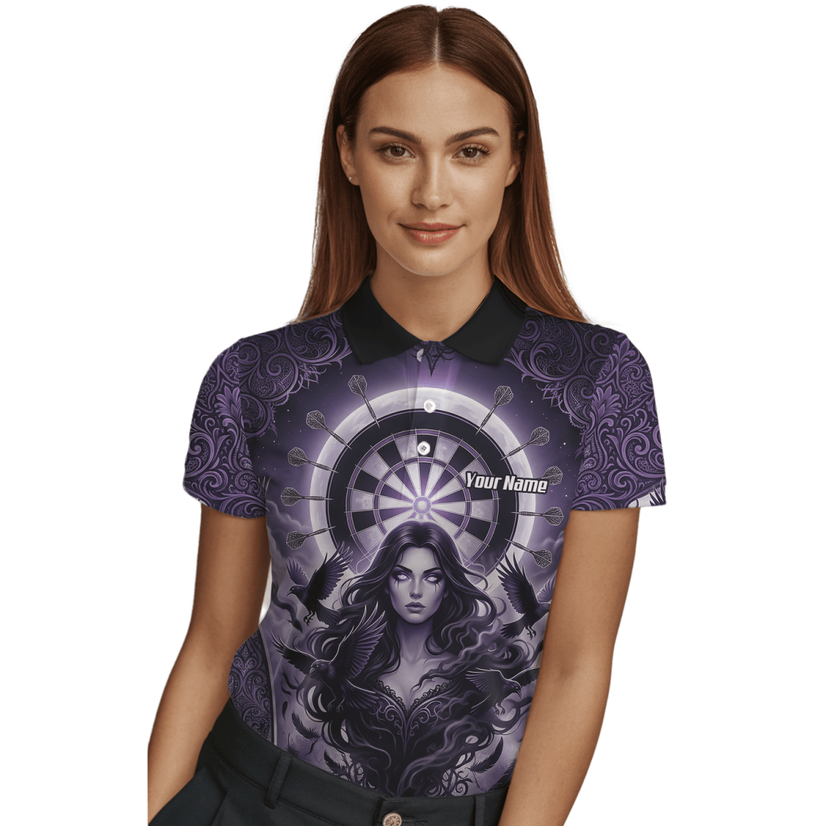 Dart Trikot Damen – Mystische Magierin & Raben Design Violett T5505 - Outfitsuche