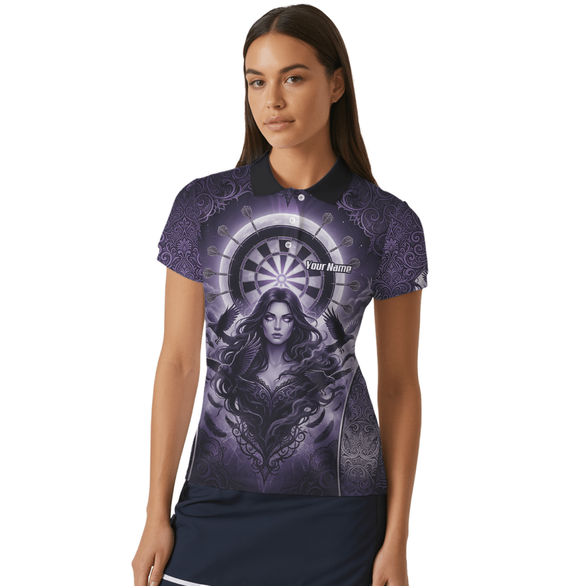 Dart Trikot Damen – Mystische Magierin & Raben Design Violett T5505 - Outfitsuche