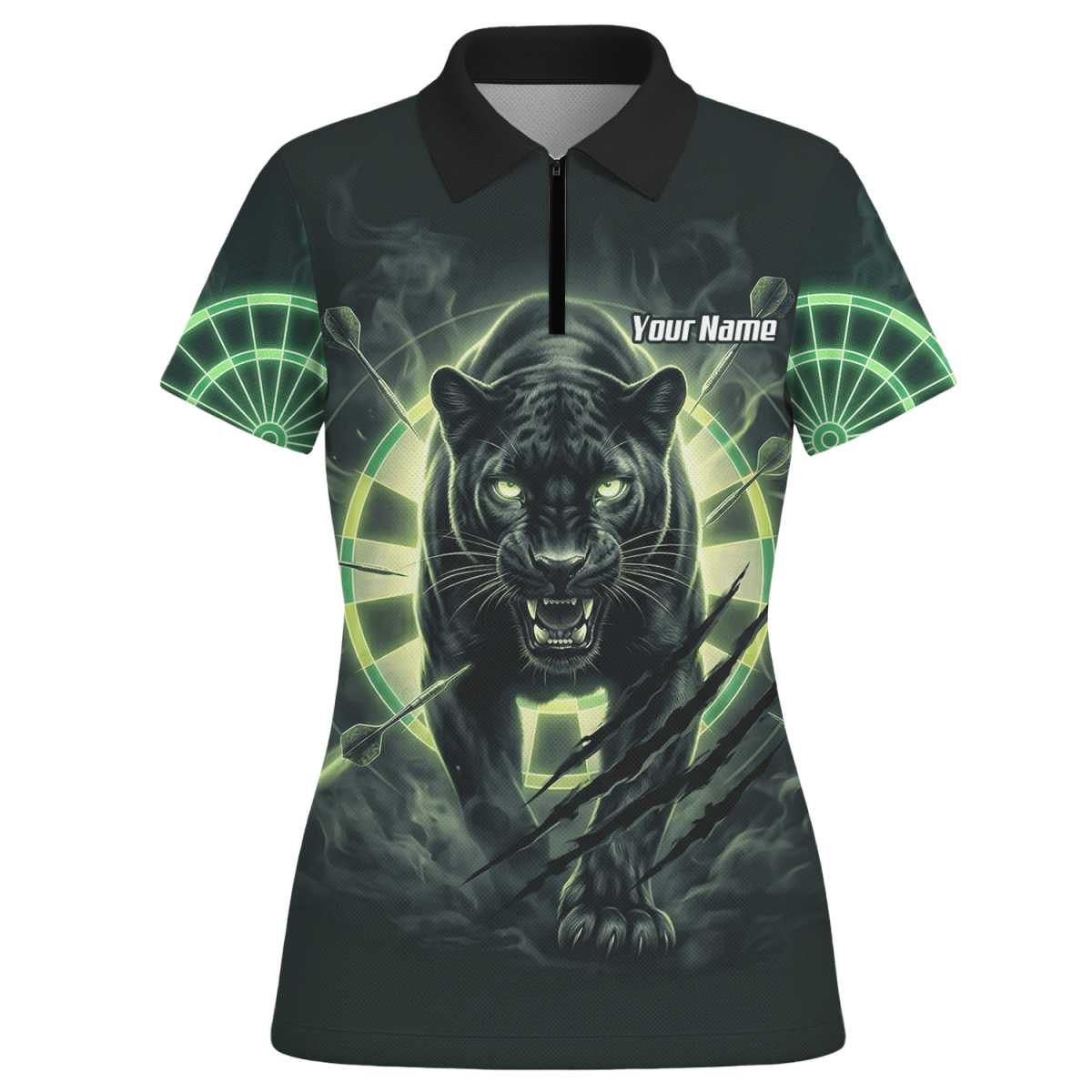Dart Trikot Damen – Panther Motiv Schwarz - Grün Personalisiert F5579 - Outfitsuche