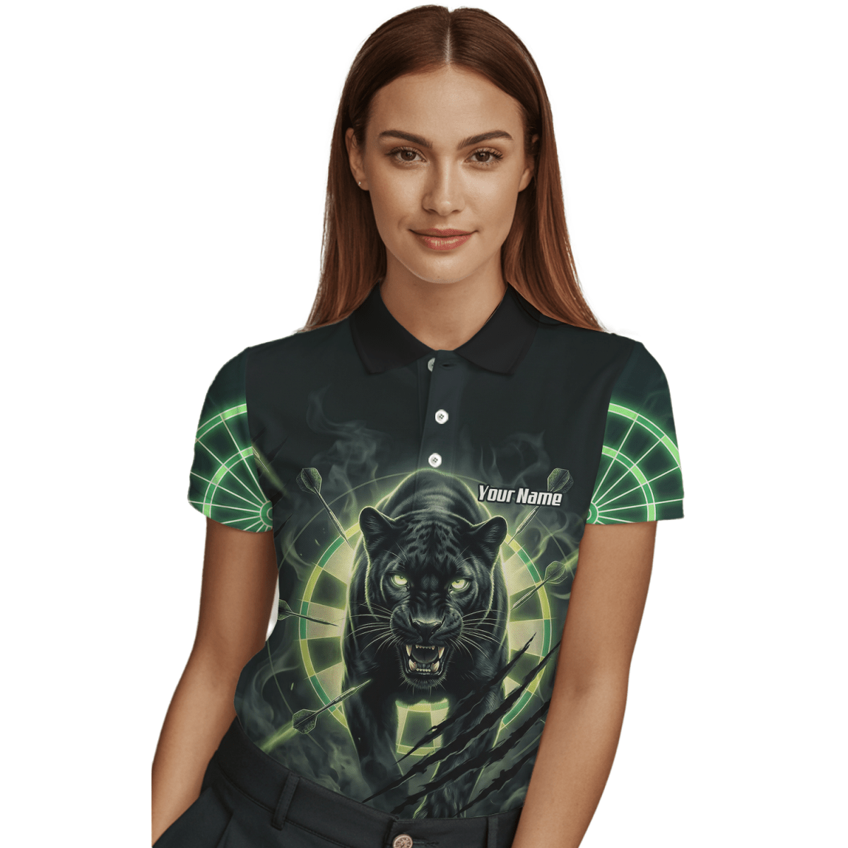 Dart Trikot Damen – Panther Motiv Schwarz - Grün Personalisiert F5579 - Outfitsuche