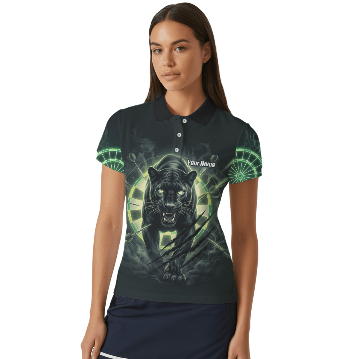 Dart Trikot Damen – Panther Motiv Schwarz - Grün Personalisiert F5579 - Outfitsuche