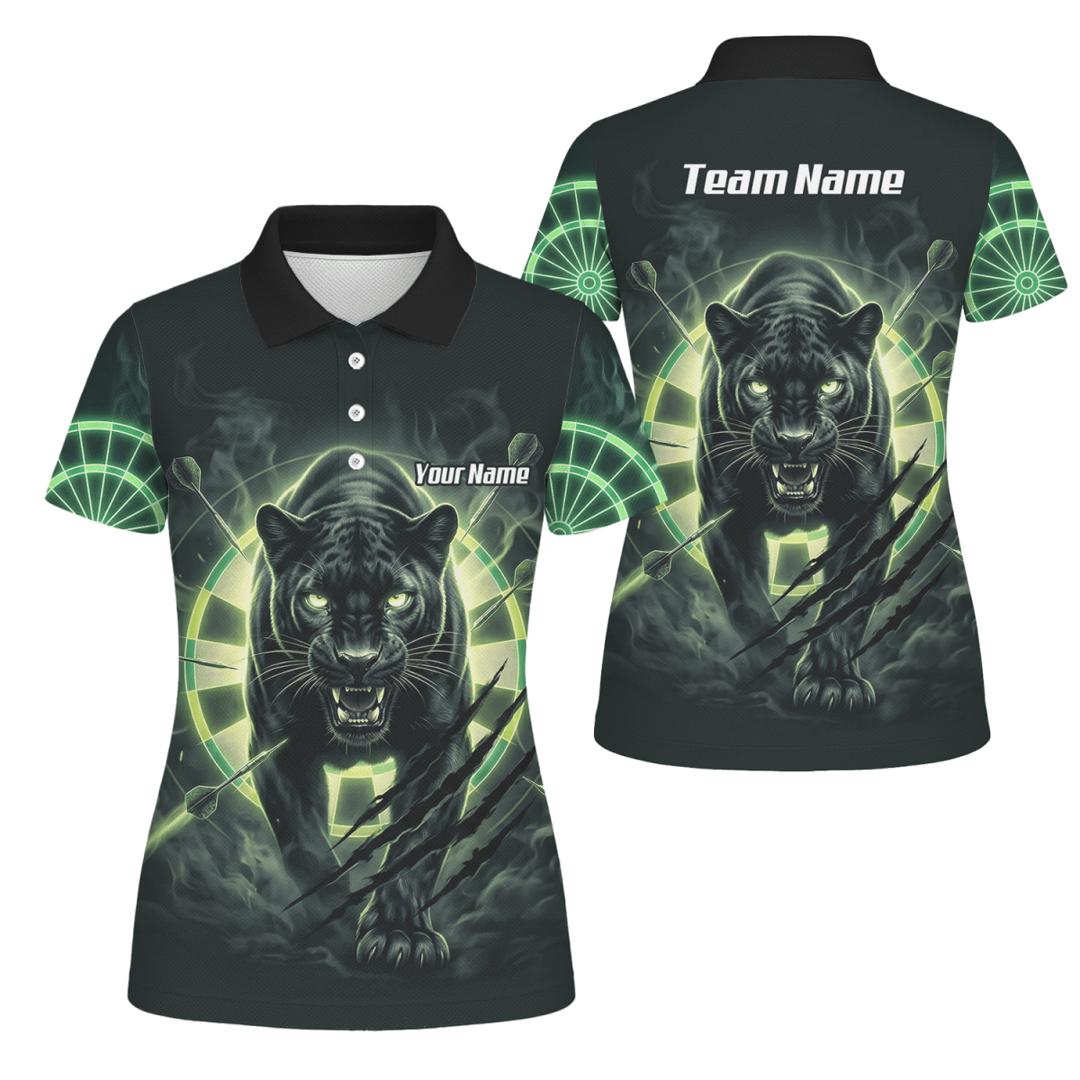 Dart Trikot Damen – Panther Motiv Schwarz - Grün Personalisiert F5579 - Outfitsuche