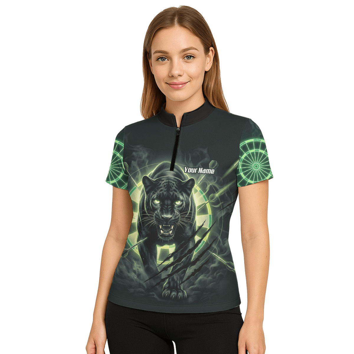 Dart Trikot Damen – Panther Motiv Schwarz - Grün Personalisiert F5579 - Outfitsuche