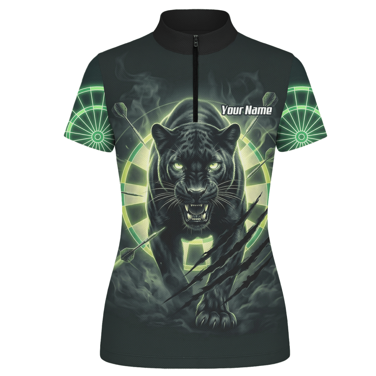 Dart Trikot Damen – Panther Motiv Schwarz - Grün Personalisiert F5579 - Outfitsuche