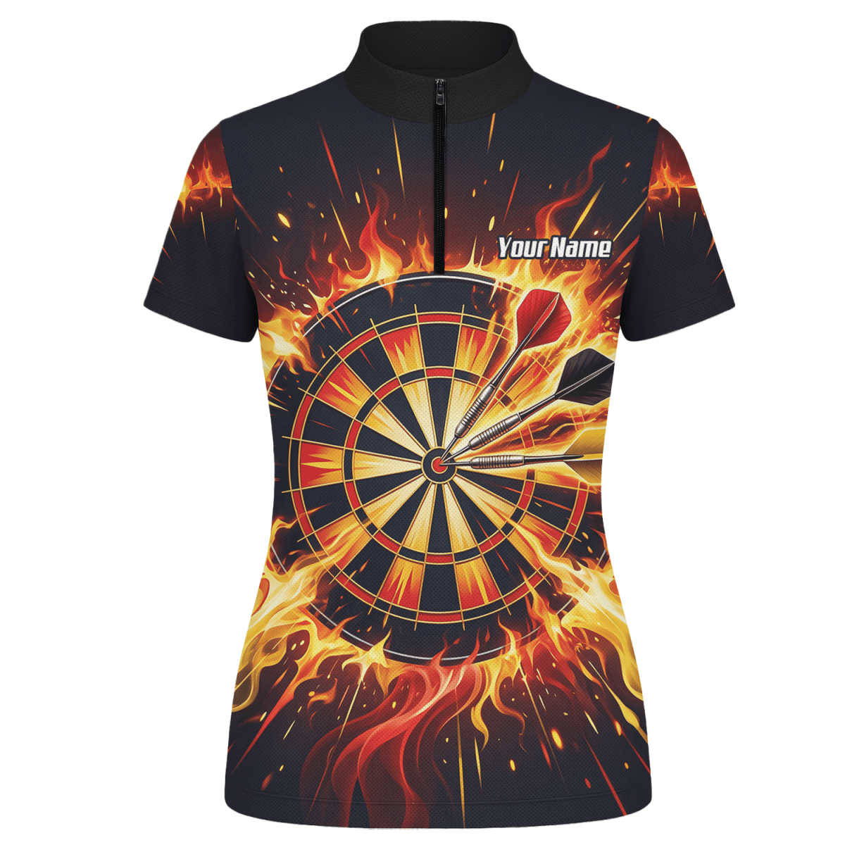 Dart Trikot Damen Personalisierbar – Brennende Dartscheibe Schwarz M1671 - Outfitsuche