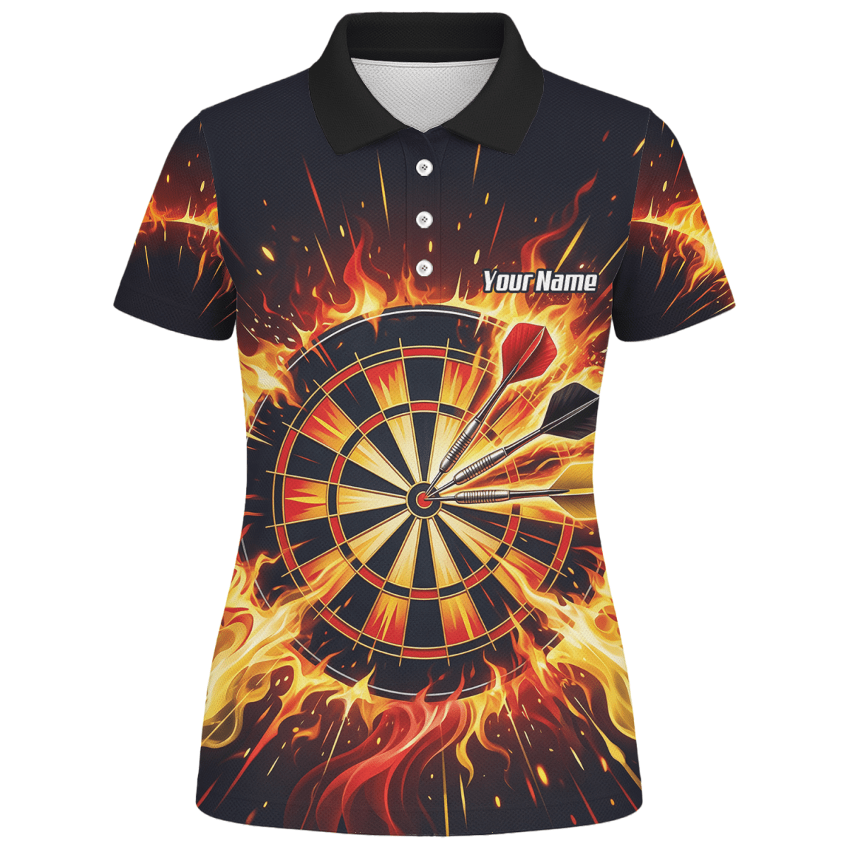 Dart Trikot Damen Personalisierbar – Brennende Dartscheibe Schwarz M1671 - Outfitsuche