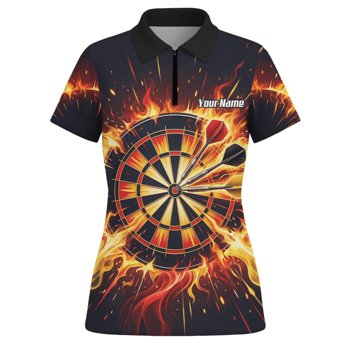 Dart Trikot Damen Personalisierbar – Brennende Dartscheibe Schwarz M1671 - Outfitsuche
