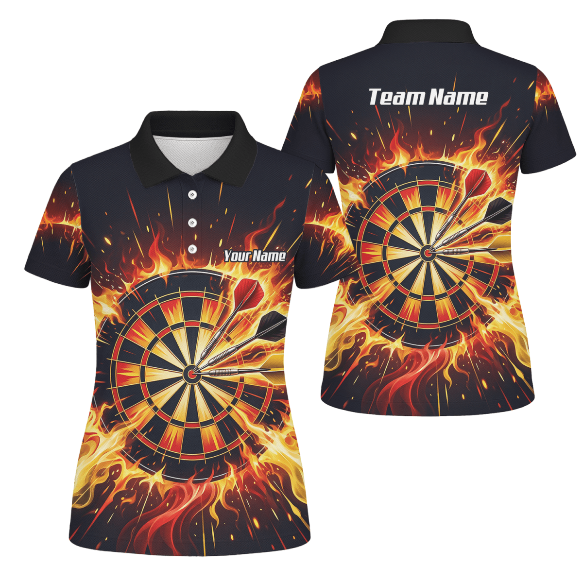 Dart Trikot Damen Personalisierbar – Brennende Dartscheibe Schwarz M1671 - Outfitsuche