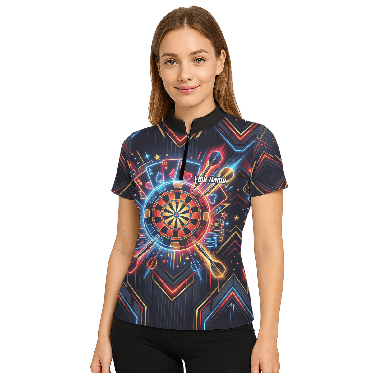 Dart Trikot Damen Personalisierbar – Casino Poker Design Neon I2744 - Outfitsuche