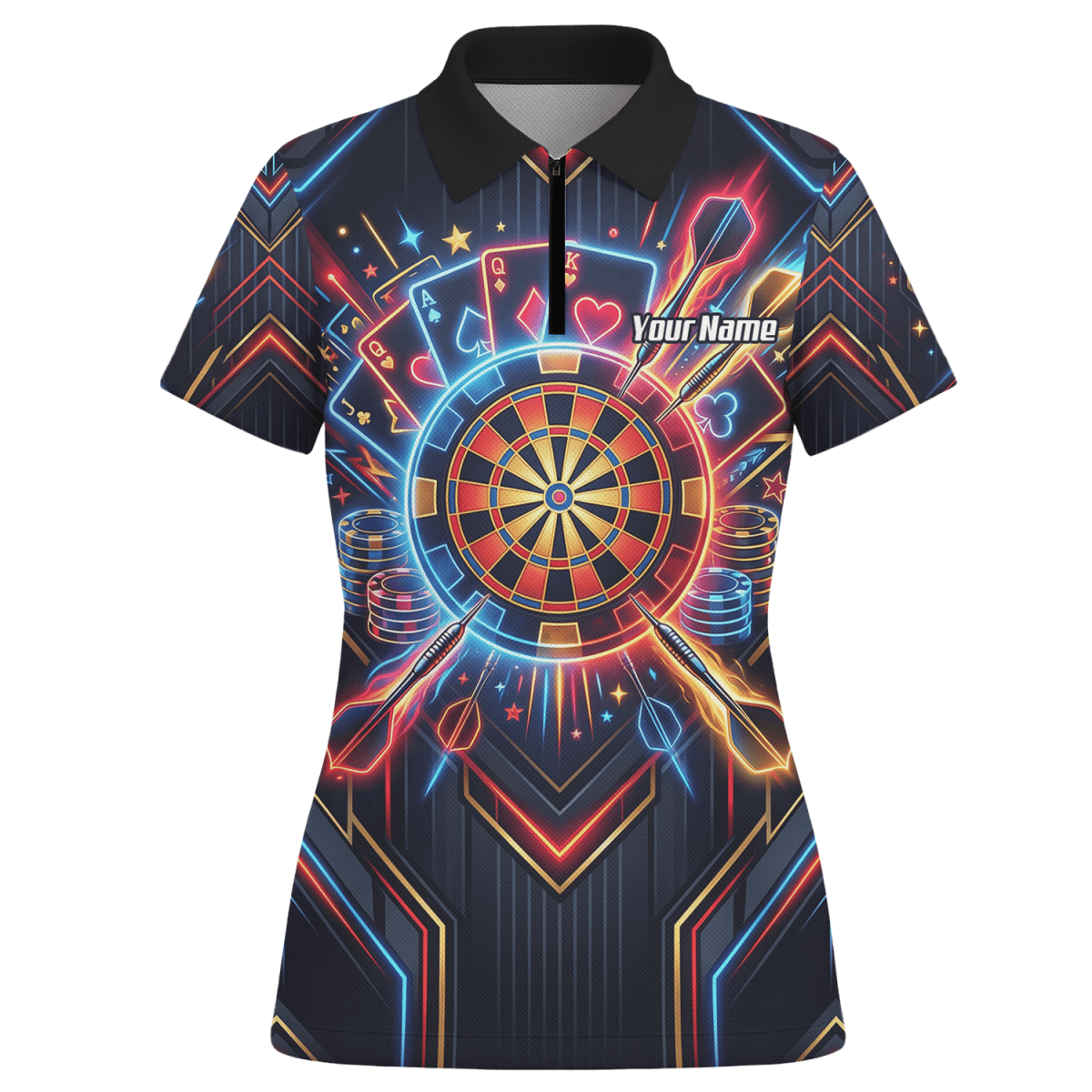 Dart Trikot Damen Personalisierbar – Casino Poker Design Neon I2744 - Outfitsuche