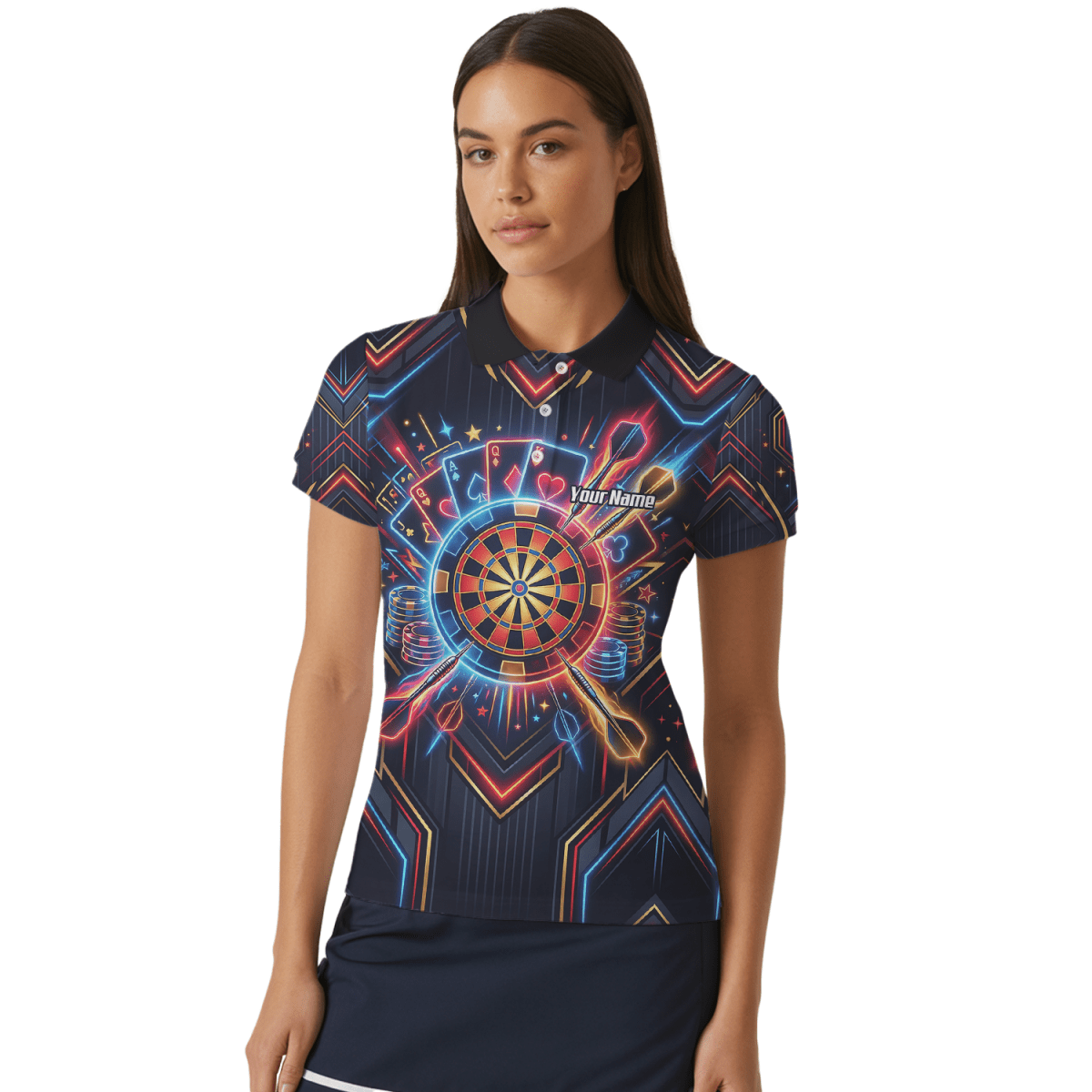 Dart Trikot Damen Personalisierbar – Casino Poker Design Neon I2744 - Outfitsuche