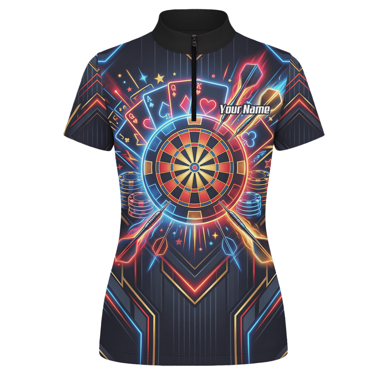Dart Trikot Damen Personalisierbar – Casino Poker Design Neon I2744 - Outfitsuche