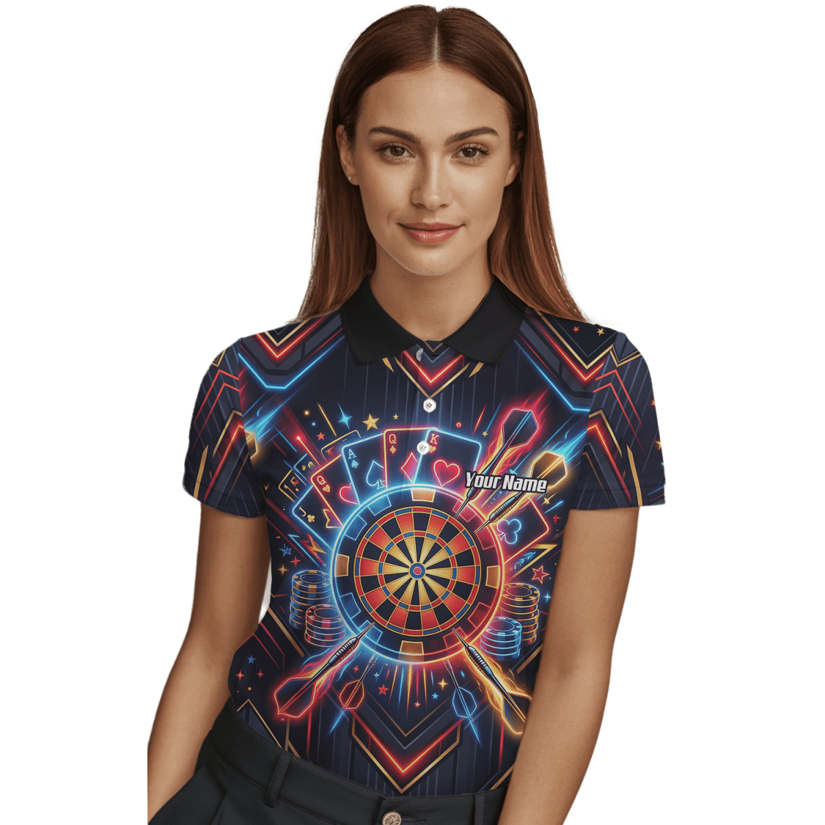 Dart Trikot Damen Personalisierbar – Casino Poker Design Neon I2744 - Outfitsuche
