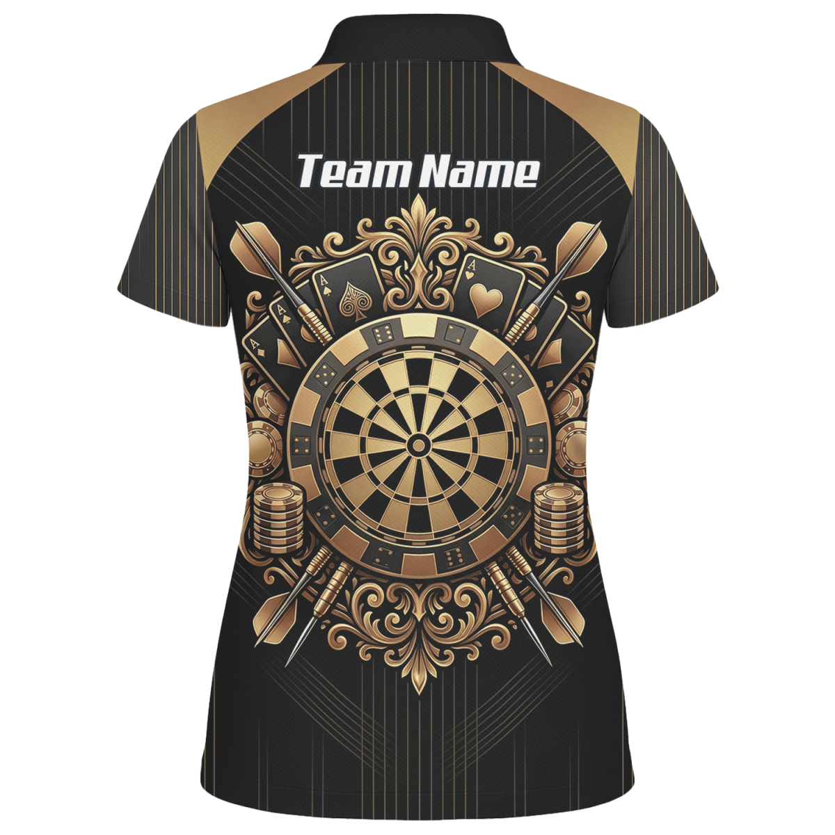 Dart Trikot Damen Personalisierbar – Casino & Poker Design Schwarz Gold D9179 - Outfitsuche