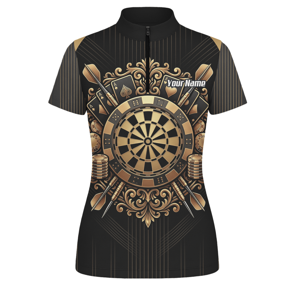 Dart Trikot Damen Personalisierbar – Casino & Poker Design Schwarz Gold D9179 - Outfitsuche