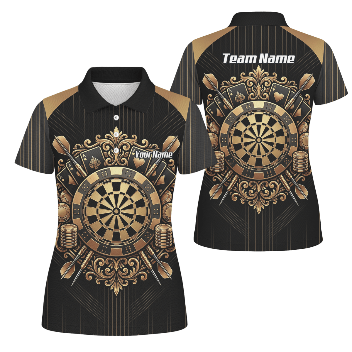 Dart Trikot Damen Personalisierbar – Casino & Poker Design Schwarz Gold D9179 - Outfitsuche