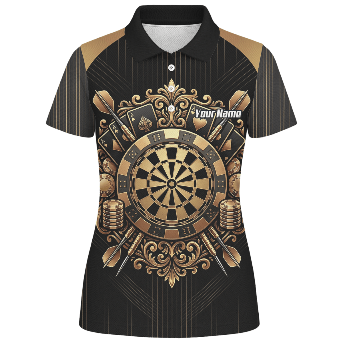 Dart Trikot Damen Personalisierbar – Casino & Poker Design Schwarz Gold D9179 - Outfitsuche