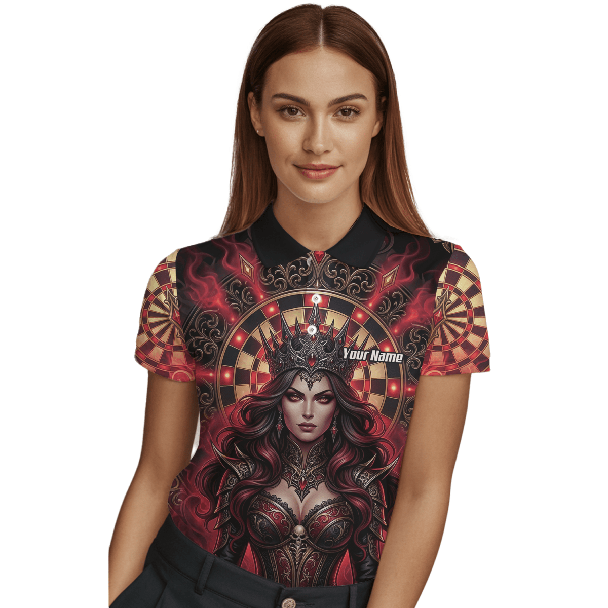 Dart Trikot Damen – Personalisierbar Dark Queen Design Rot Schwarz Z3023 - Outfitsuche