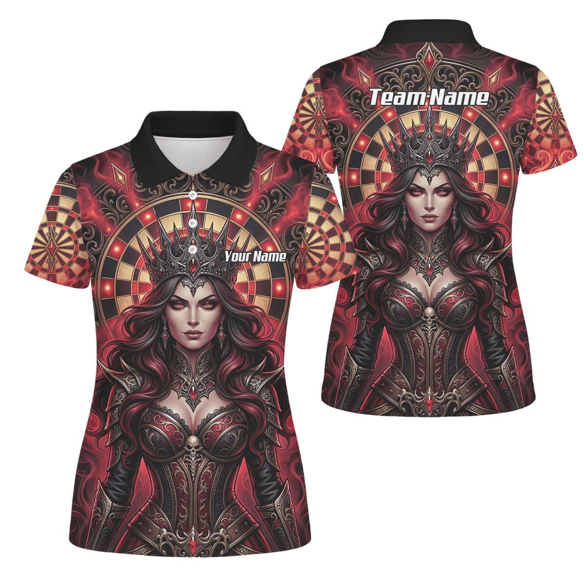 Dart Trikot Damen – Personalisierbar Dark Queen Design Rot Schwarz Z3023 - Outfitsuche