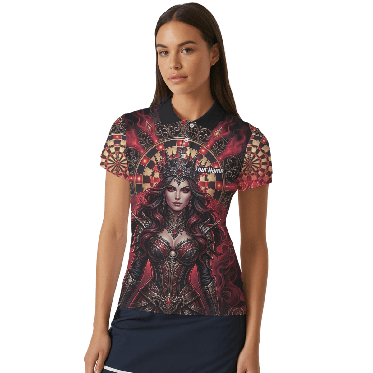Dart Trikot Damen – Personalisierbar Dark Queen Design Rot Schwarz Z3023 - Outfitsuche