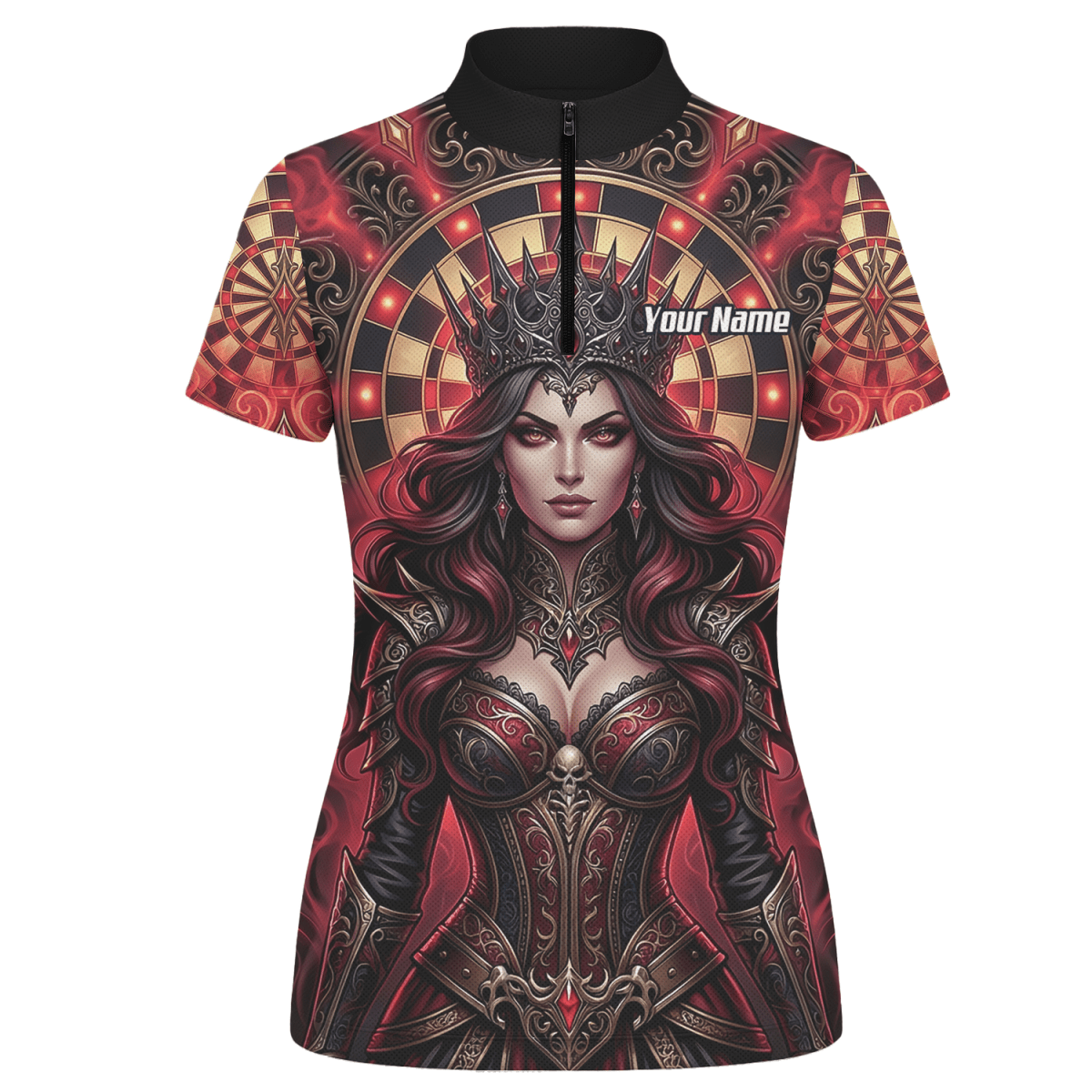Dart Trikot Damen – Personalisierbar Dark Queen Design Rot Schwarz Z3023 - Outfitsuche