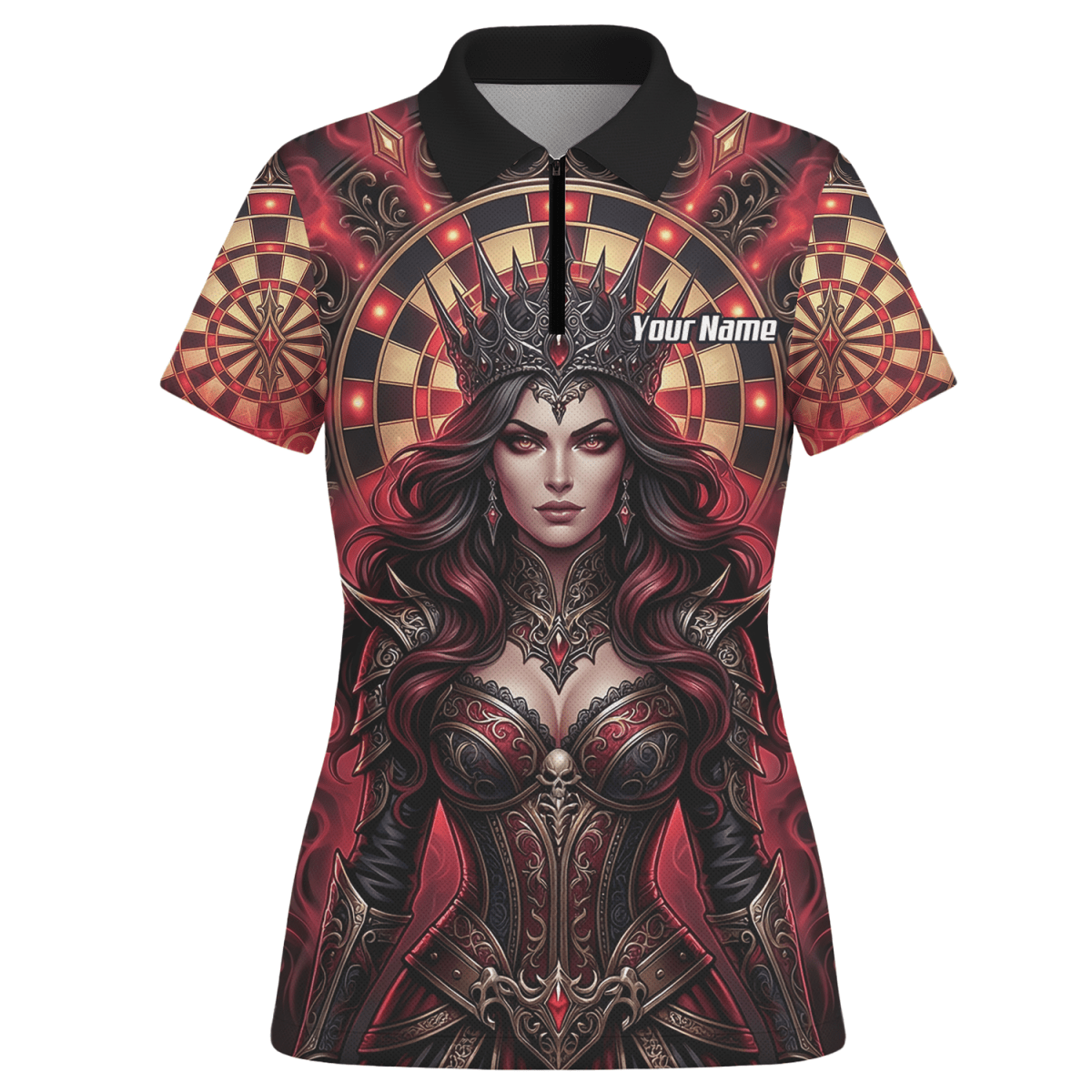 Dart Trikot Damen – Personalisierbar Dark Queen Design Rot Schwarz Z3023 - Outfitsuche