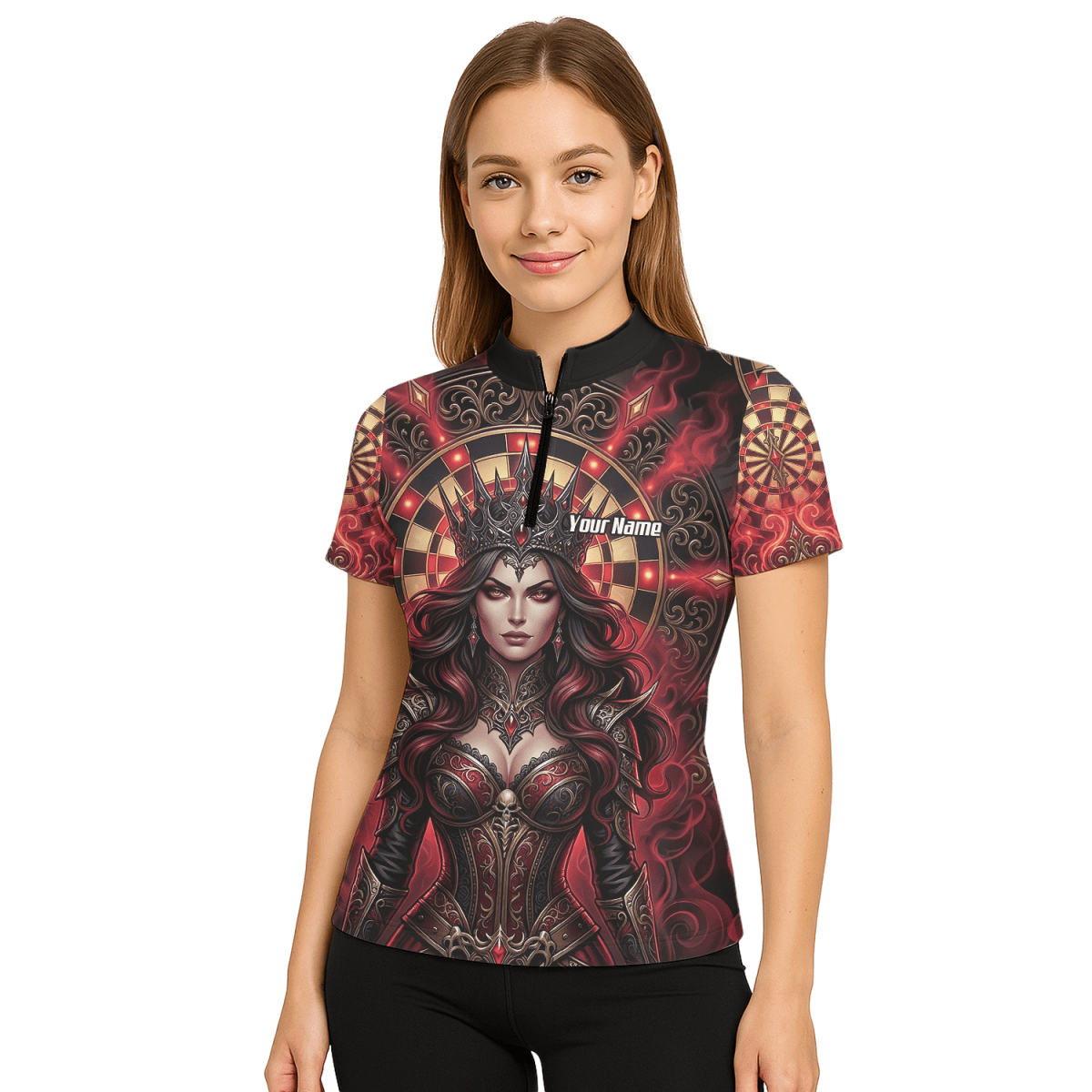 Dart Trikot Damen – Personalisierbar Dark Queen Design Rot Schwarz Z3023 - Outfitsuche